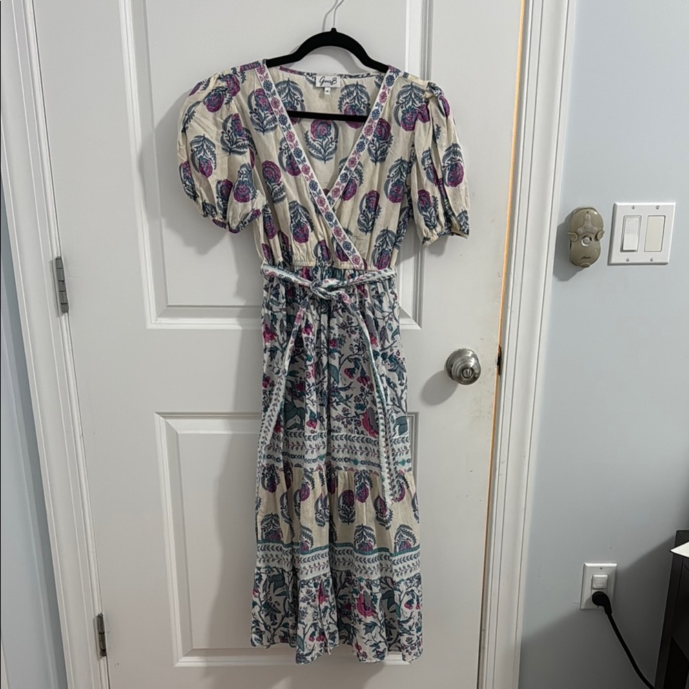 Garrie B Blue and Pink Puff Sleeve Maxi Sundress